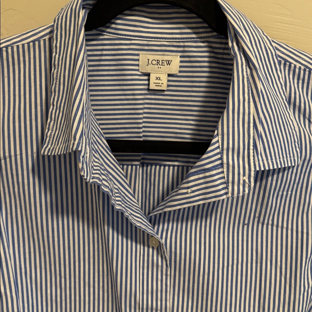 J Crew blue and white stripe button-down sleeveless. EUC